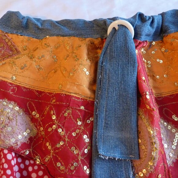 Beautiful handmade skirt, with denim, silk & cotton fabrics, sequins, embroidery - Picture 11 of 13